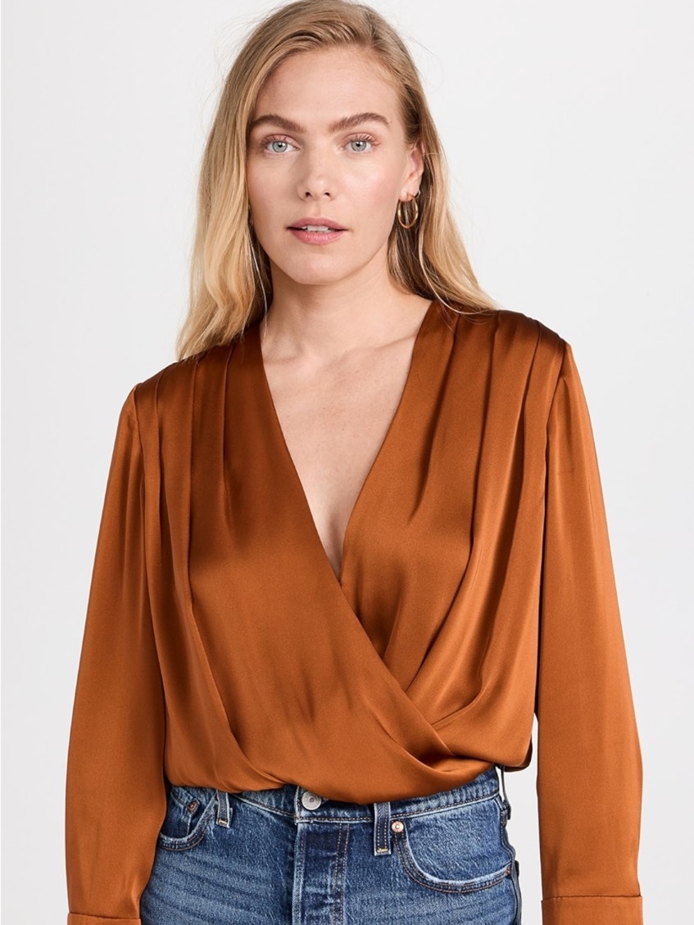 Abercrombie & Fitch Copper Satin Wrap Bodysuit Top